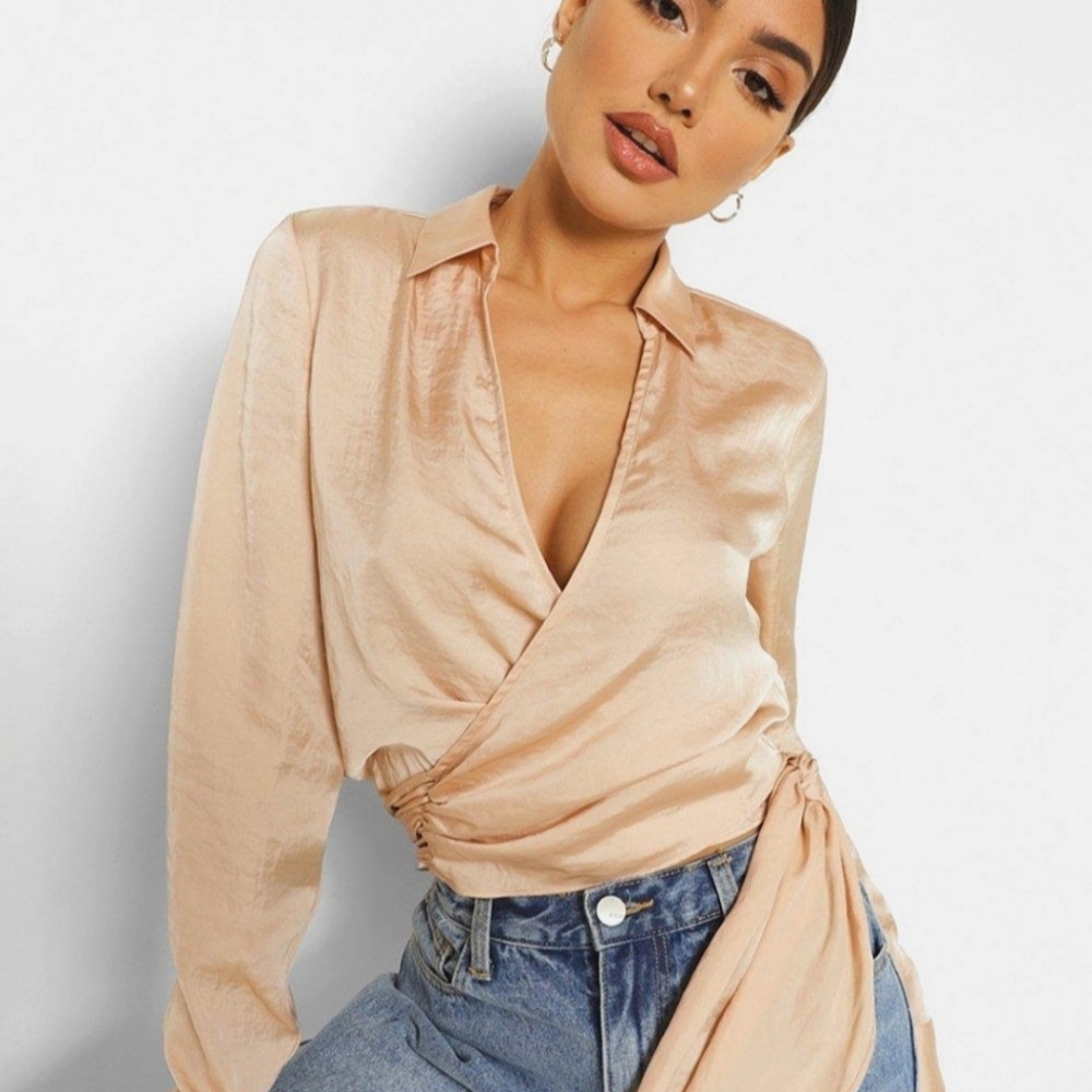 💋Wrap Tie Side Long Sleeve Blouse💋